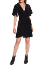 Women's 1.state Flutter Sleeve Stretch Velvet Wrap Dress - Black