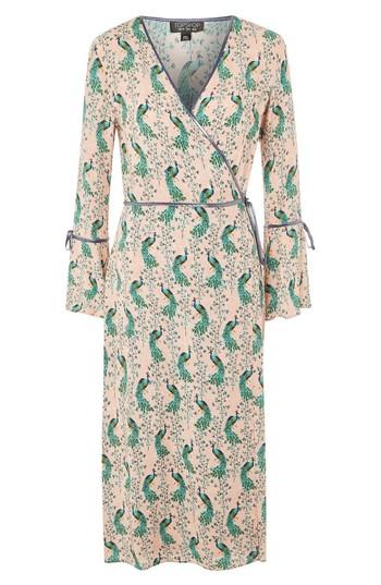 Women's Topshop Peacock Midi Wrap Dress Us (fits Like 0) - Beige