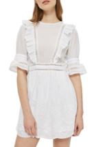 Women's Topshop Broderie Ruffle Minidress Us (fits Like 6-8) - White