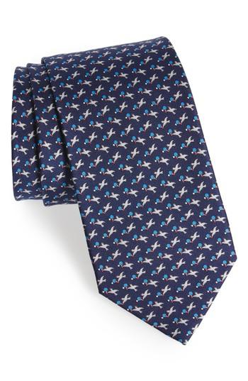 Men's Salvatore Ferragamo Eloise Print Silk Tie, Size - Blue
