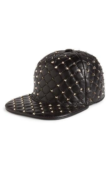 Women's Valentino Rockstud Spike Leather Baseball Cap - Pink