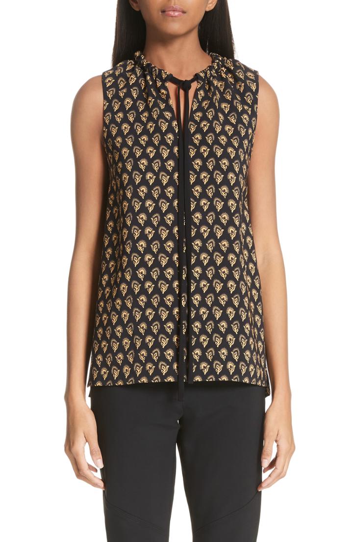 Women's Proenza Schouler Floral Print Tie Neck Blouse - Black