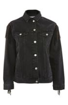 Women's Topshop Stud Fringe Denim Jacket Us (fits Like 0) - Black