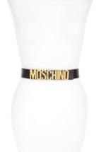 Women's Moschino Logo Plate Leather Belt - Gold Black