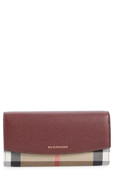 Women's Burberry 'porter - Check' Continental Wallet - Red