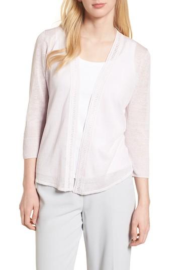 Women's Nic+zoe Crochet Trim Linen Blend Cardigan - Pink