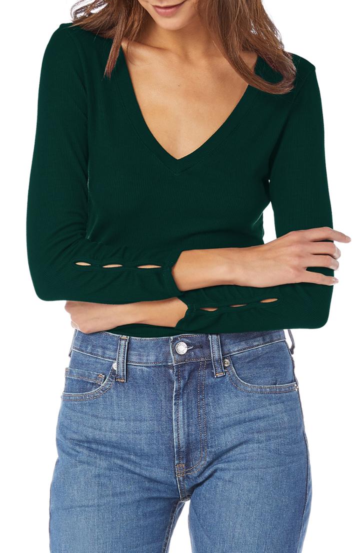 Women's Michael Stars Sleeve Cutout Ribbed Top, Size - Green
