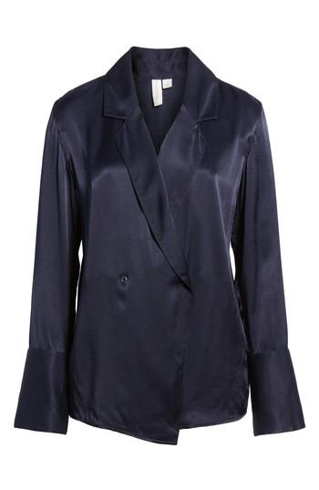 Women's Treasure & Bond Big Cuff Satin Shirt - Blue
