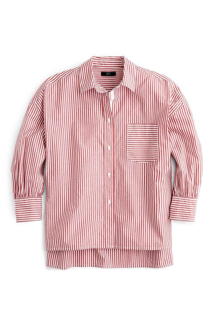 Women's J.crew Stripe Oversize Button Front Poplin Shirt - Red