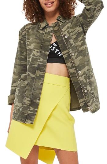 Women's Topshop Cleo Camo Shackett Us (fits Like 0-2) - Green