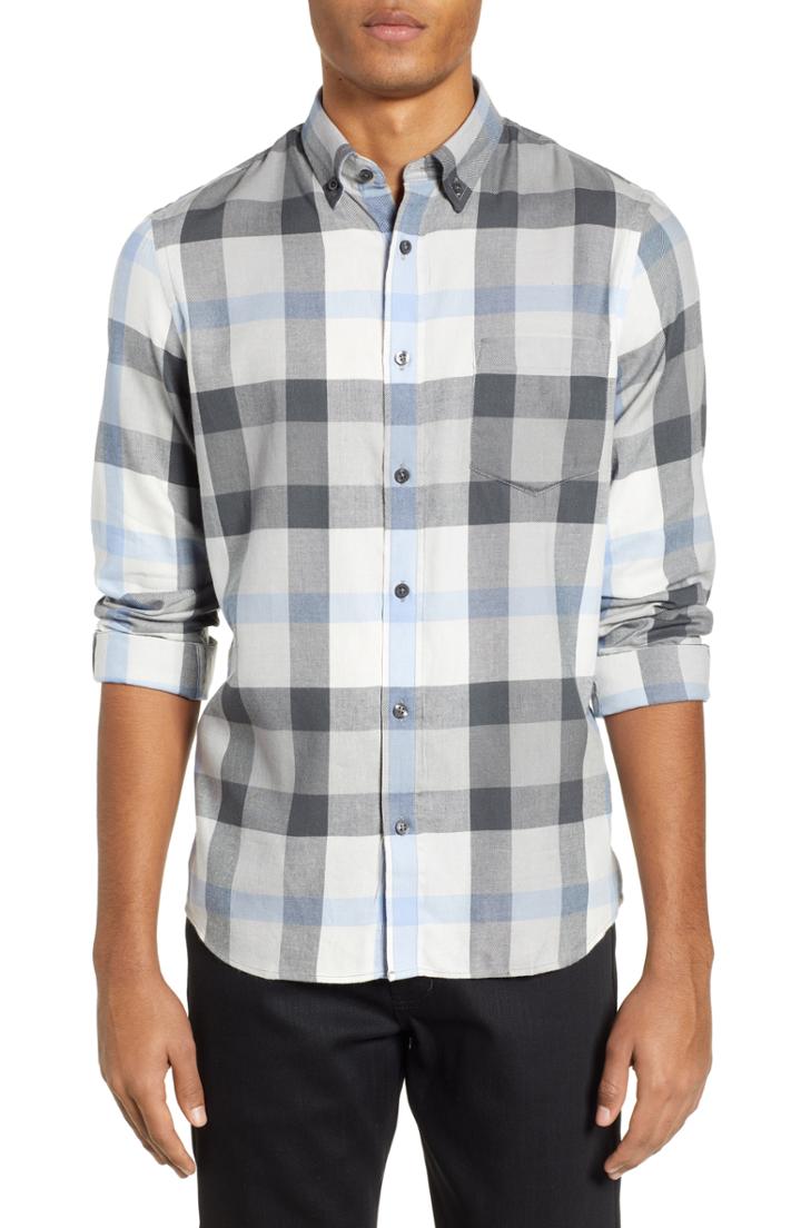 Men's Nordstrom Men's Shop Check Flannel Sport Shirt - Grey