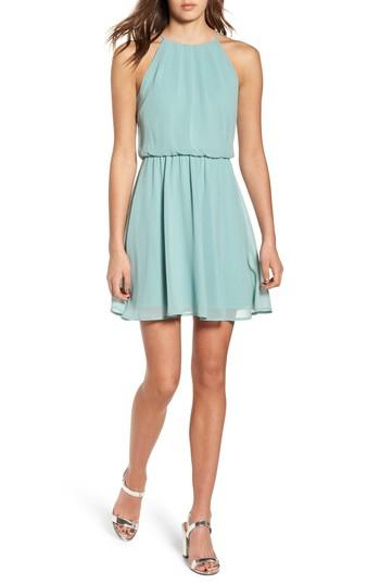 Women's Blouson Chiffon Skater Dress - Blue/green