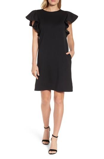 Women's Halogen Ruffle Sleeve Neoprene Shift Dress - Black