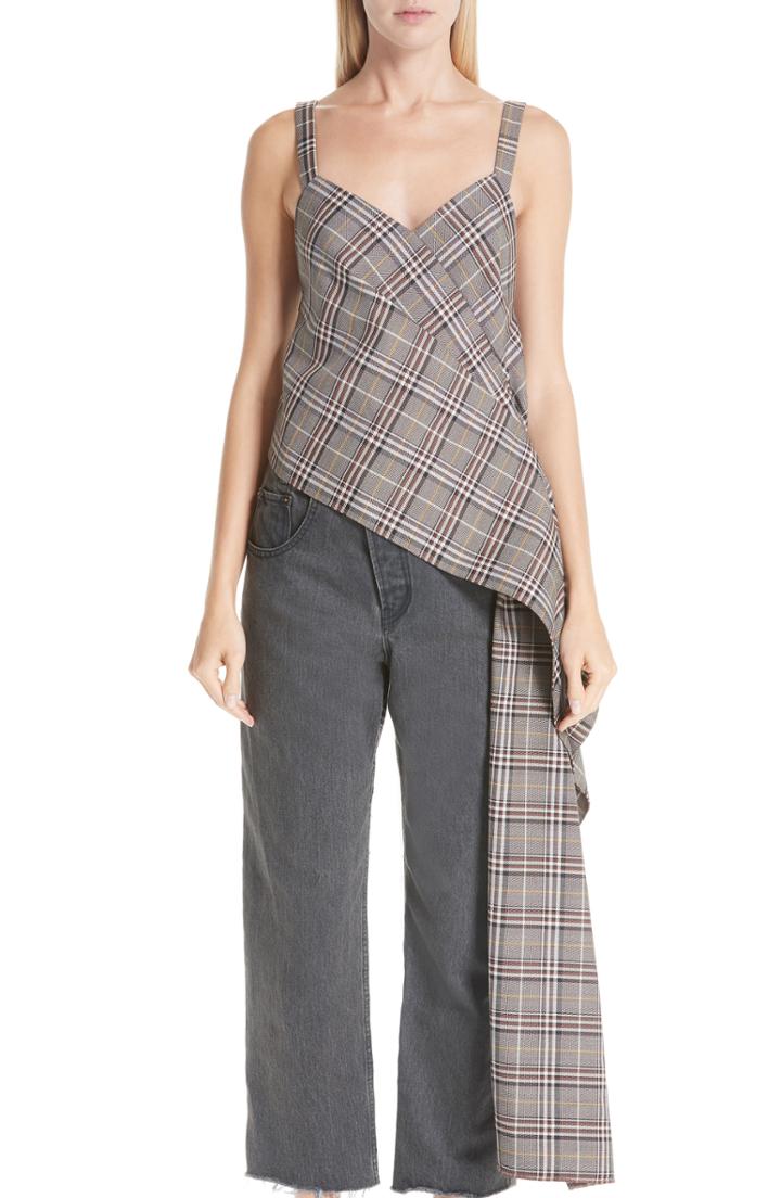 Women's Monse Asymmetrical Plaid Wool Blend Top