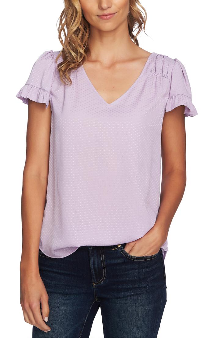 Women's Cece Ruffled Satin Jacquard Top, Size - Purple