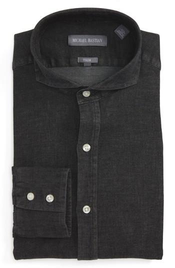 Men's Michael Bastian Trim Fit Chambray Shirt R - Black