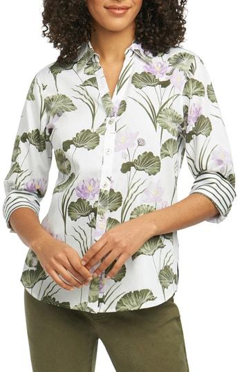 Women's Foxcroft Mary Water Lily Combo Print Shirt - Green
