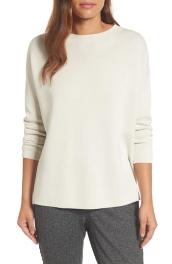 Women's Eileen Fisher Mock Neck Box Silk & Organic Cotton Sweater