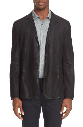 Men's John Varvatos Collection Slim Fit Leather Sport Coat Eu - Black