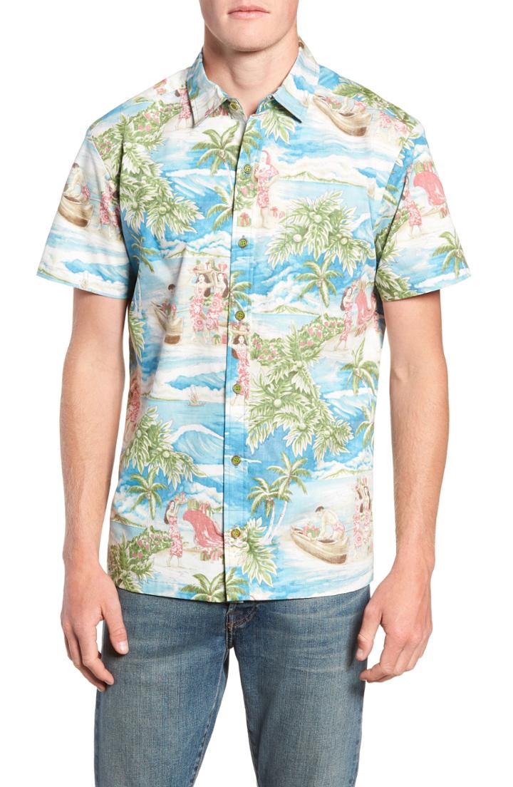 Men's Kahala Christmas Island Regular Fit Short Sleeve Sport Shirt - Blue