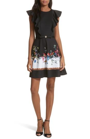 Women's Ted Baker London Opulent Fauna Ruffled Skater Dress - Black