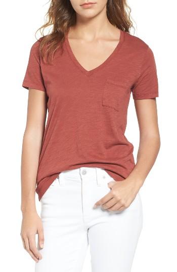 Women's Madewell 'whisper' Cotton V-neck Pocket Tee, Size - Yellow