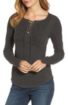 Women's Lucky Brand Lace-up Bib Thermal Top - Black