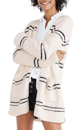 Women's Madewell Stripe Boucle Cardigan Sweater, Size - White