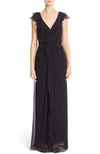 Women's Carolina Herrera Ruffled Chiffon Column Gown - Black