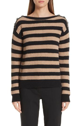 Women's Max Mara Salpa Stripe Wool & Cashmere Pullover - Brown