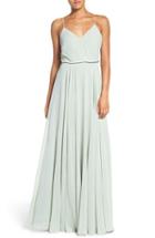 Women's Jenny Yoo Inesse Chiffon V-neck Spaghetti Strap Gown - Green