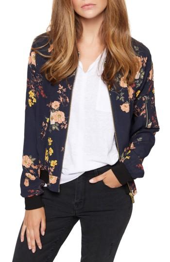 Women's Sanctuary Woodlands Floral Print Bomber Jacket - Blue