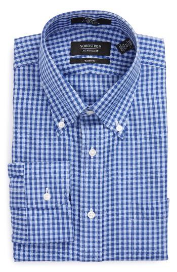 Men's Nordstrom Men's Shop Trim Fit Non-iron Gingham Dress Shirt 32/33 - Blue
