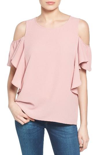 Women's Bobeau Cold Shoulder Ruffle Sleeve Top - Pink