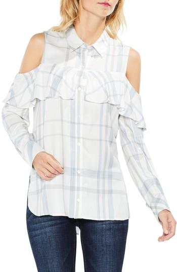 Women's Two By Vince Camuto Cold Shoulder Ruffle Top, Size - White
