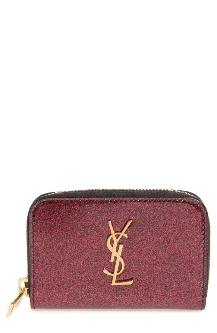 Women's Saint Laurent Glitter Calfskin Leather Wallet -