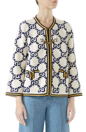 Women's Gucci Gg Textured Silk, Wool & Linen Tweed Jacket - Ivory