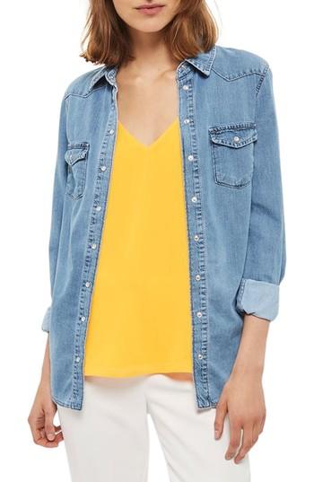 Women's Topshop Fitted Western Shirt Us (fits Like 2-4) - Blue