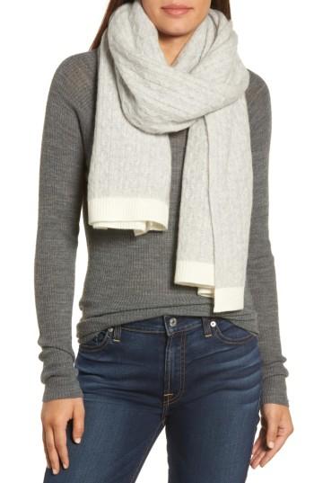 Women's Halogen Cable Knit Cashmere Scarf, Size - Grey