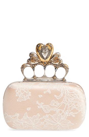 Alexander Mcqueen Lace Knuckle Clasp Box Clutch -