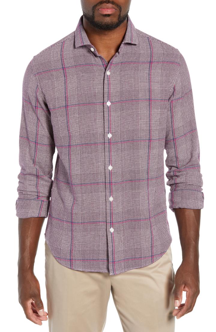 Men's Bonobos Unbutton Down Slim Fit Glen Plaid Sport Shirt L - Red