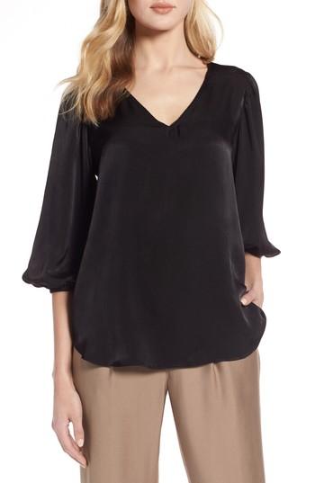 Petite Women's Halogen Blouson Sleeve Crepe Blouse, Size P - Black