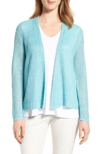 Women's Eileen Fisher Boxy Organic Linen Cardigan - Blue/green