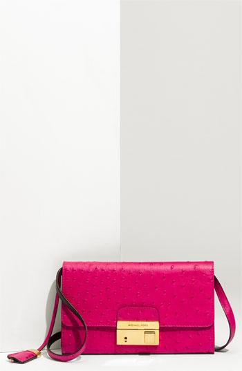 Michael Kors 'Gia' Ostrich Embossed Clutch Neon Pink One Size