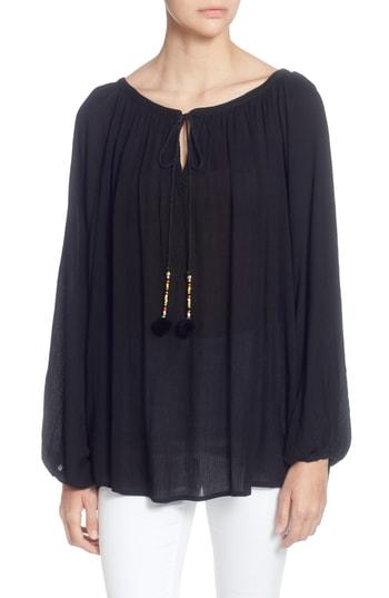 Women's Catherine Catherine Malandrino Sufi Crinkle Peasant Blouse - Black