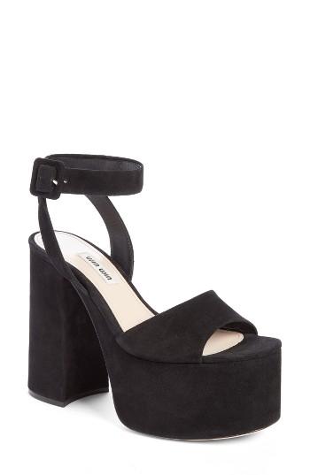 Women's Miu Miu Platform Ankle Strap Sandal Us / 37eu - Black