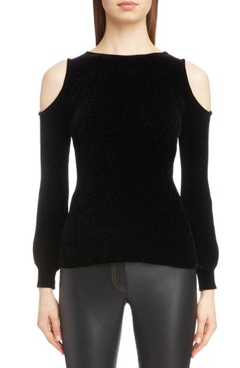 Women's Loewe Cold Shoulder Chenille Sweater - Black