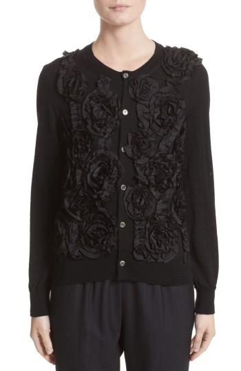 Women's Comme Des Garcons Floral Applique Button Cardigan - Black
