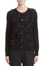 Women's Comme Des Garcons Floral Applique Button Cardigan - Black