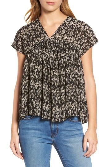 Women's Press Floral Print Chiffon Top - Black